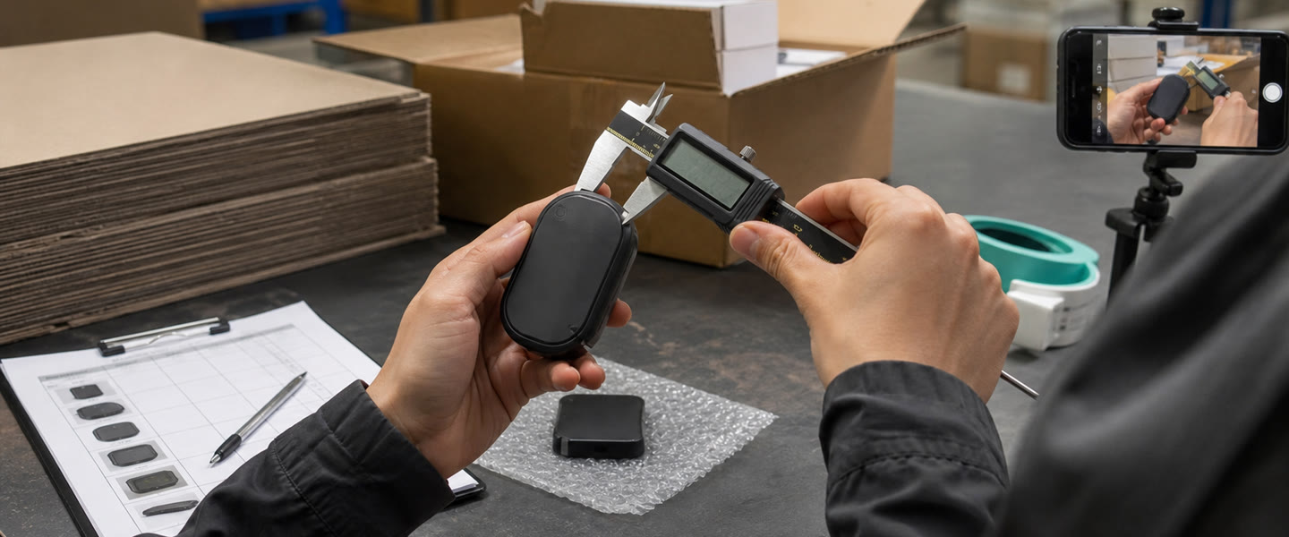 Quality-control specialist measuring a product against an approved reference