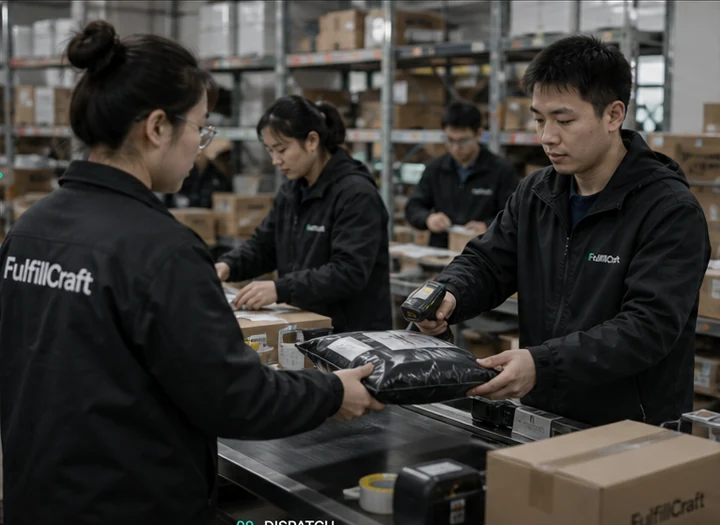 Fulfillment team scanning a finished parcel before carrier handoff